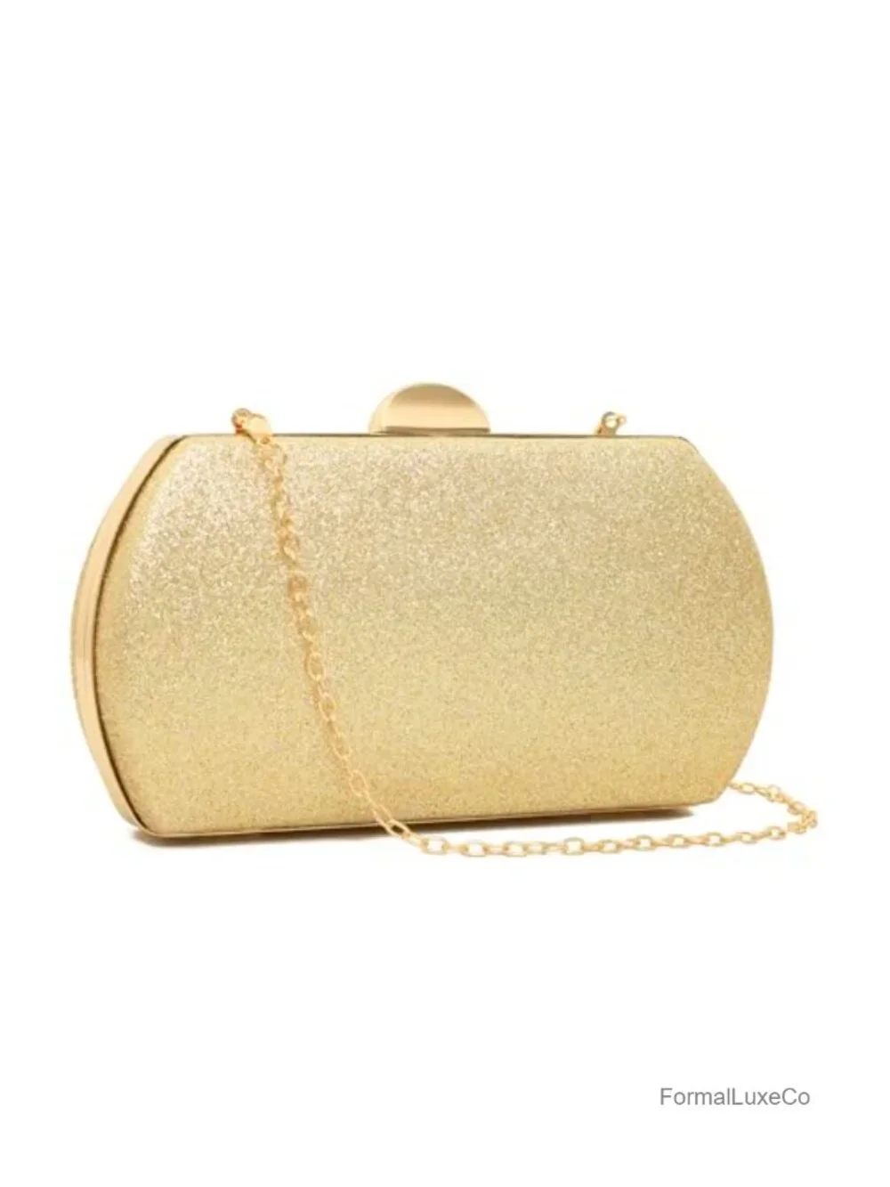 Sparkly Glitter Evening Clutch with Detachable Chain Strap - Hard Case Party Bag